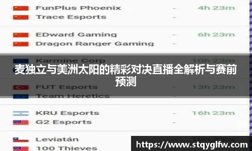 麦独立与美洲太阳的精彩对决直播全解析与赛前预测